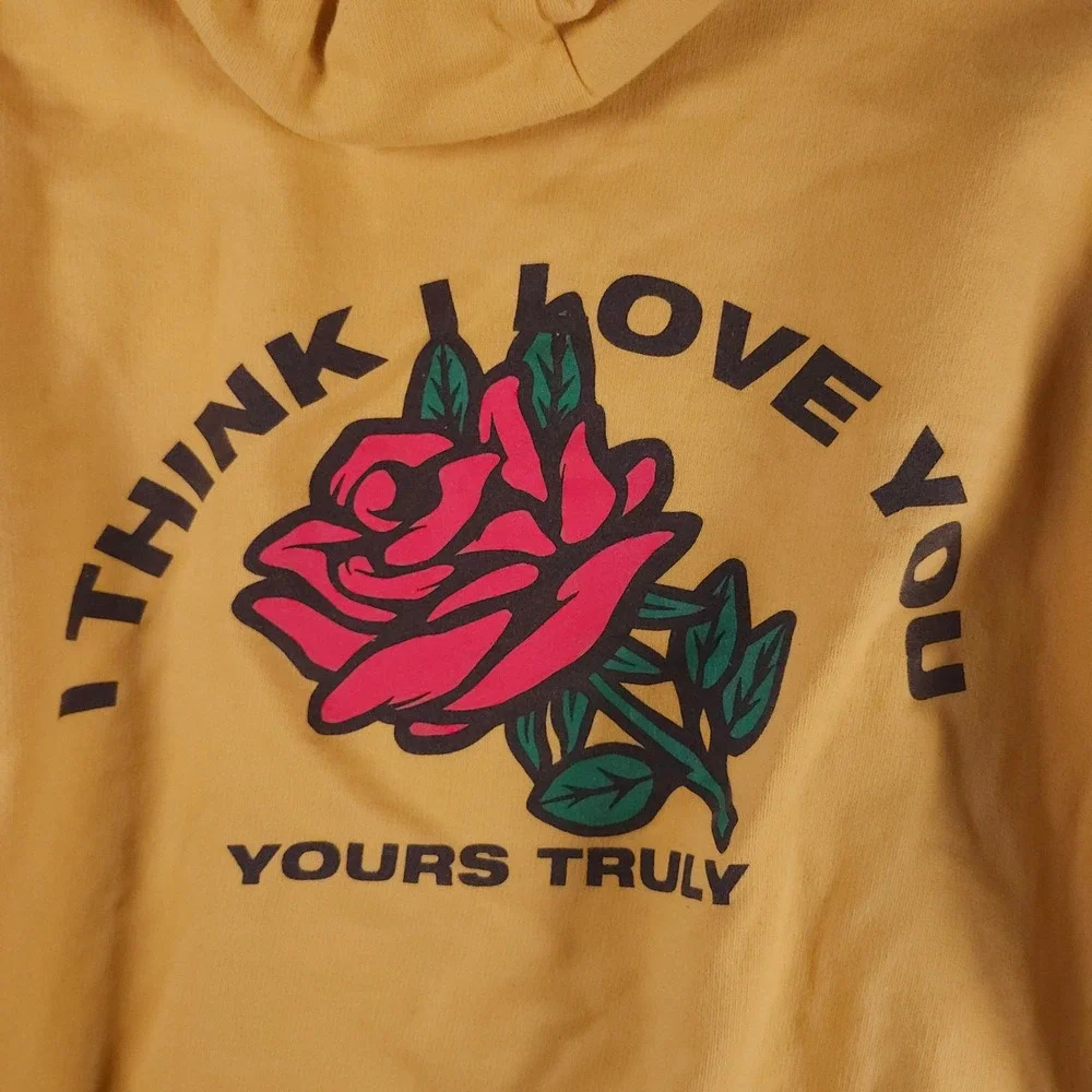 Yours Truly Yellow Phora I Think I Love You Rose Graphic Hoodie Men L Rare‎ Flaw